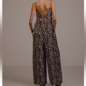 Jaki London Audrey Satin Jumpsuit in Leopard Brown